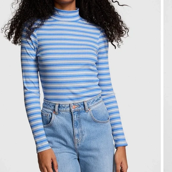 Striped Blue and White Turtleneck Top - Picture 2 of 2